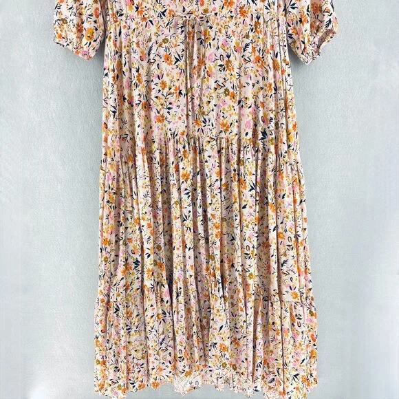Petal Pup Cottagecore Dress Womens M Multicolor Micro Floral Tired Ruffle Maxi - Picture 2 of 16